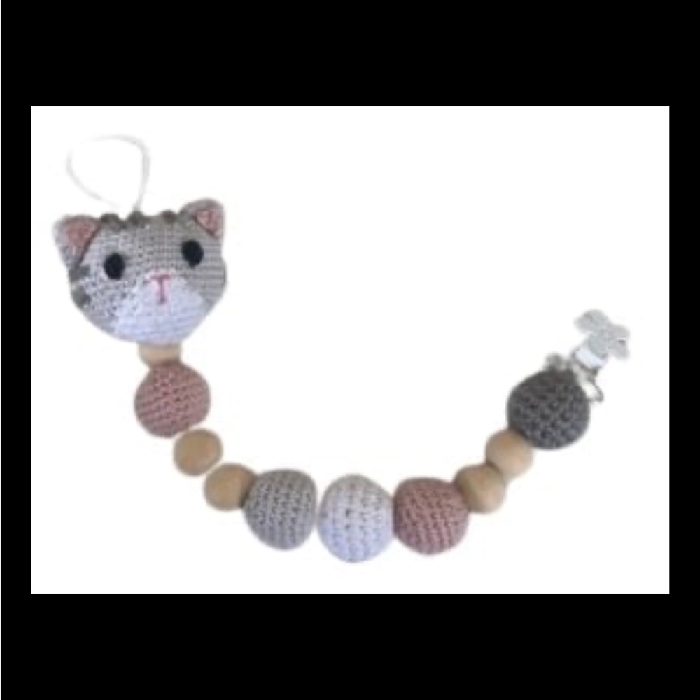 Crochet Kitten Baby Pacifier Clip/ Stroller Toy